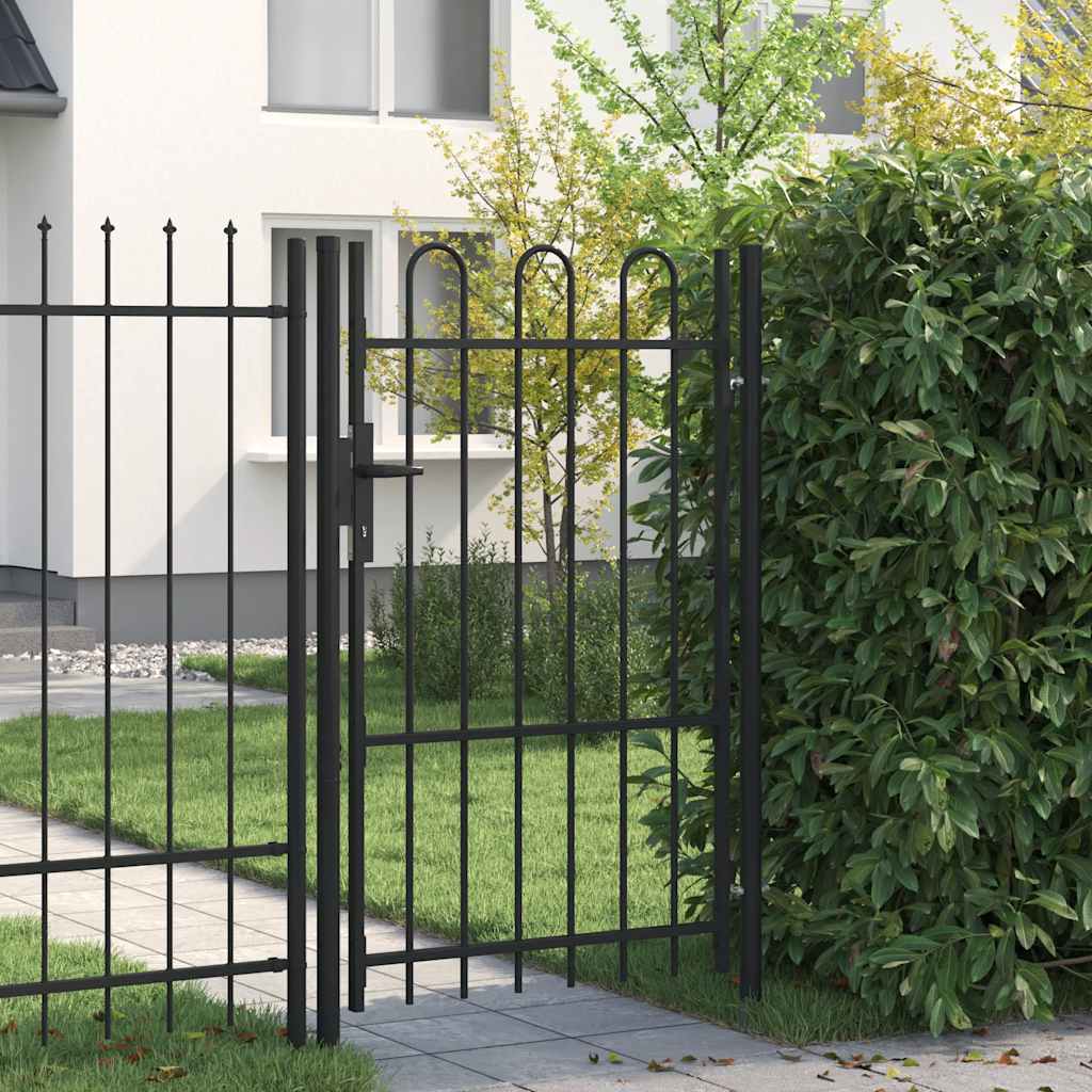 Zauntor BOXTEL einflügelig mit Bogenabschluss Stahl 1 x 1,75 m Schwarz