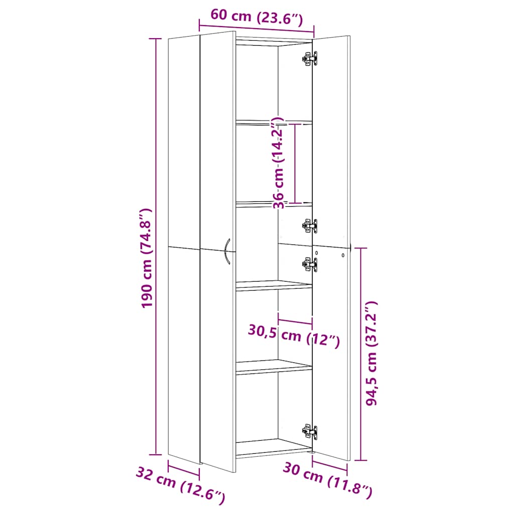 Aktenschrank Weiß 60x32x153 cm Holzwerkstoff