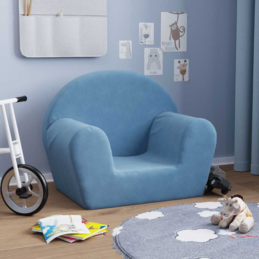 Kindersofa Hellgrau mit Sternen Weich Plüsch