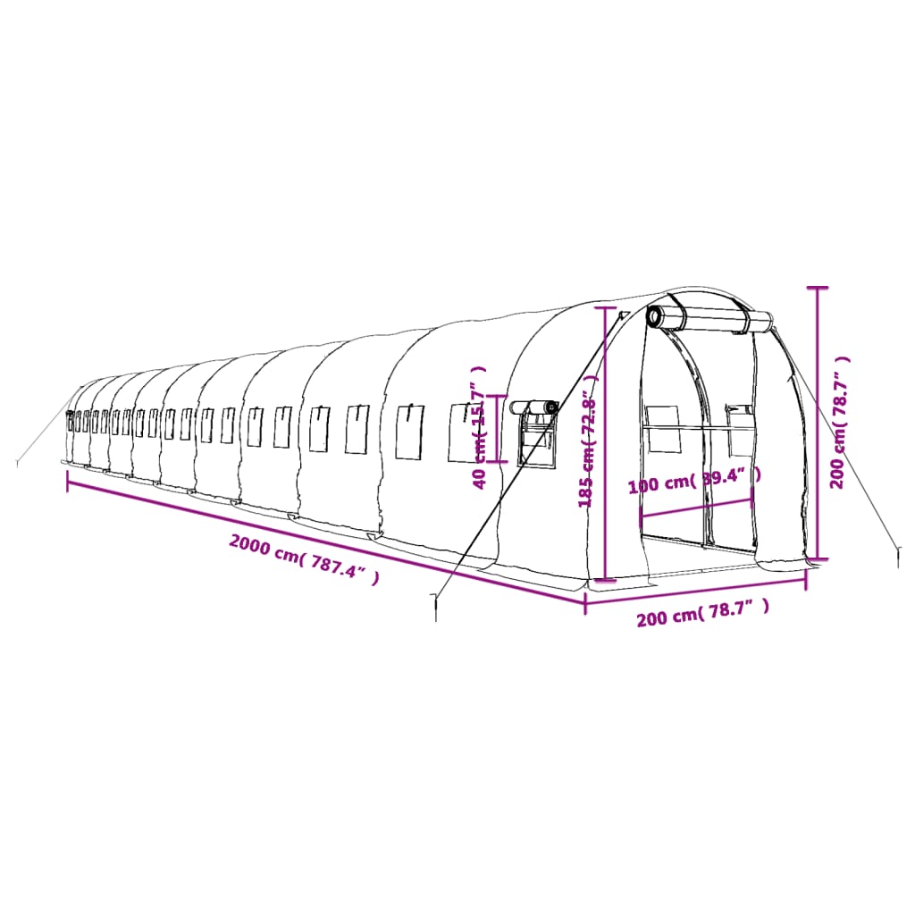 Gewächshaus mit Stahlrahmen Weiß 8 m² 4x2x2 m