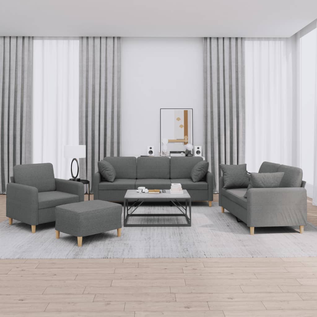 4-tlg. Sofagarnitur mit Kissen Braun Stoff