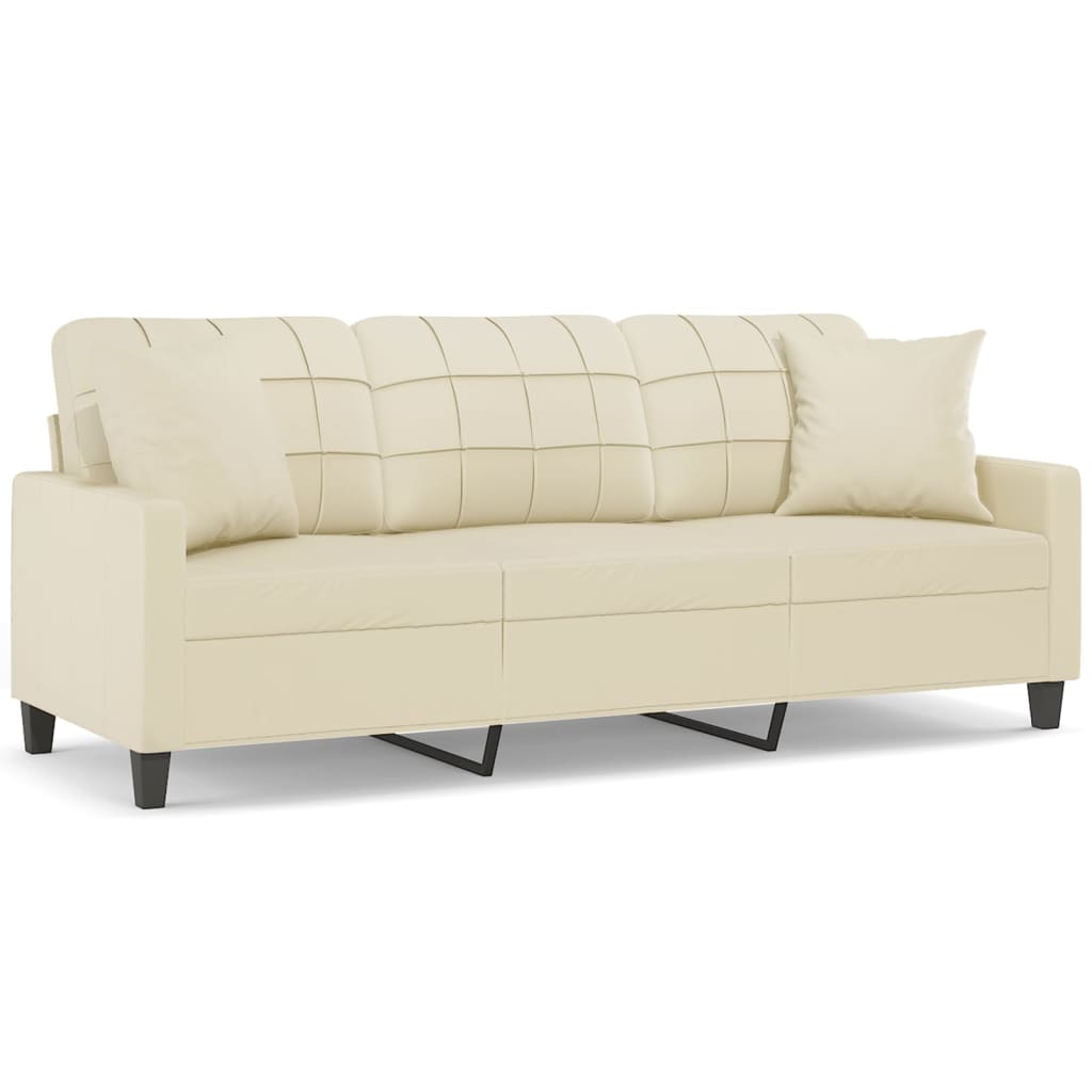 3-Sitzer-Sofa mit Zierkissen Schwarz 180 cm Kunstleder