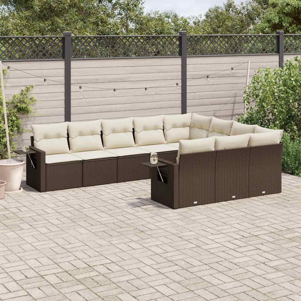 10-tlg. Garten-Sofagarnitur mit Kissen Schwarz Poly Rattan