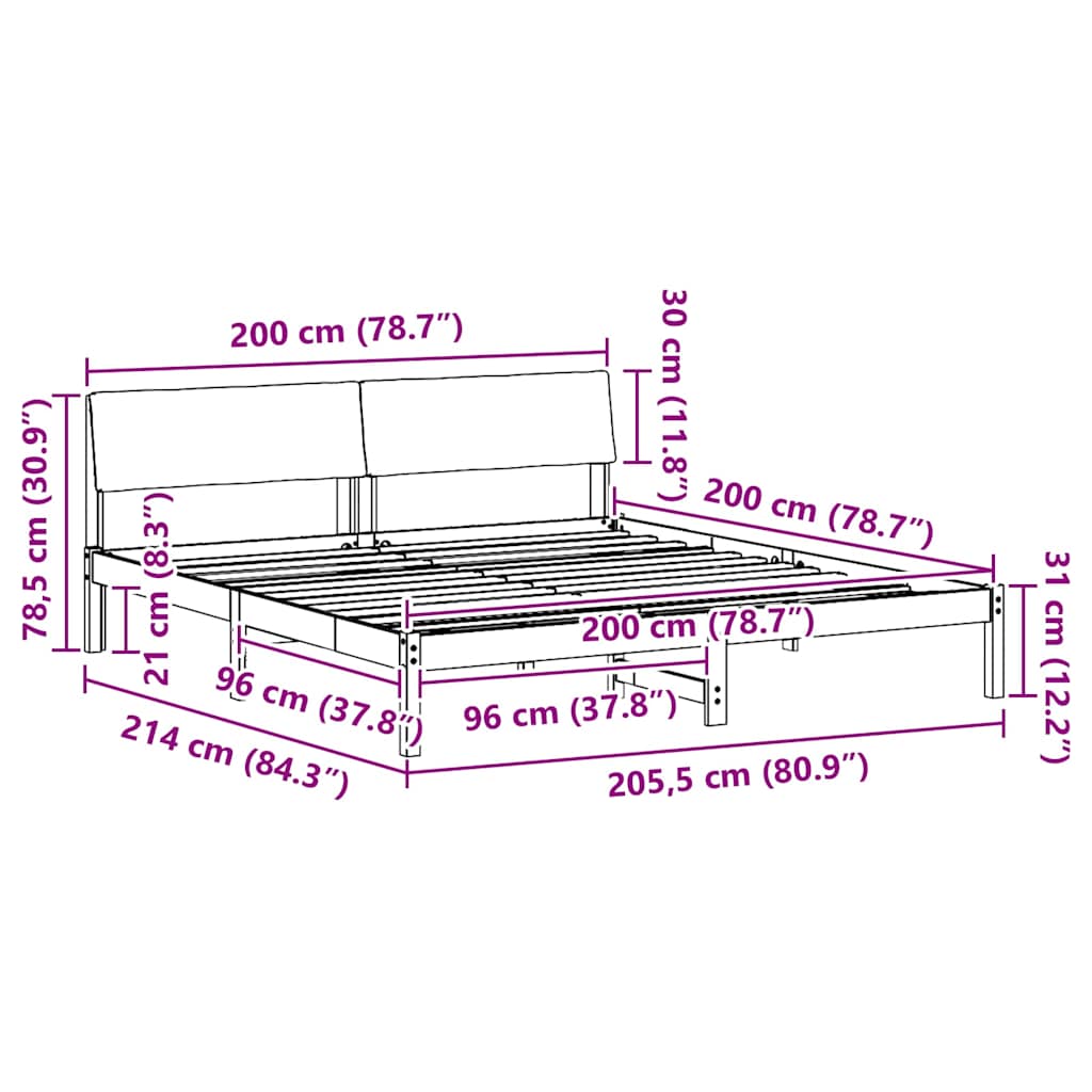 Bettgestell Braun und hellgrau 200 x 200 cm Massivholz Kiefer
