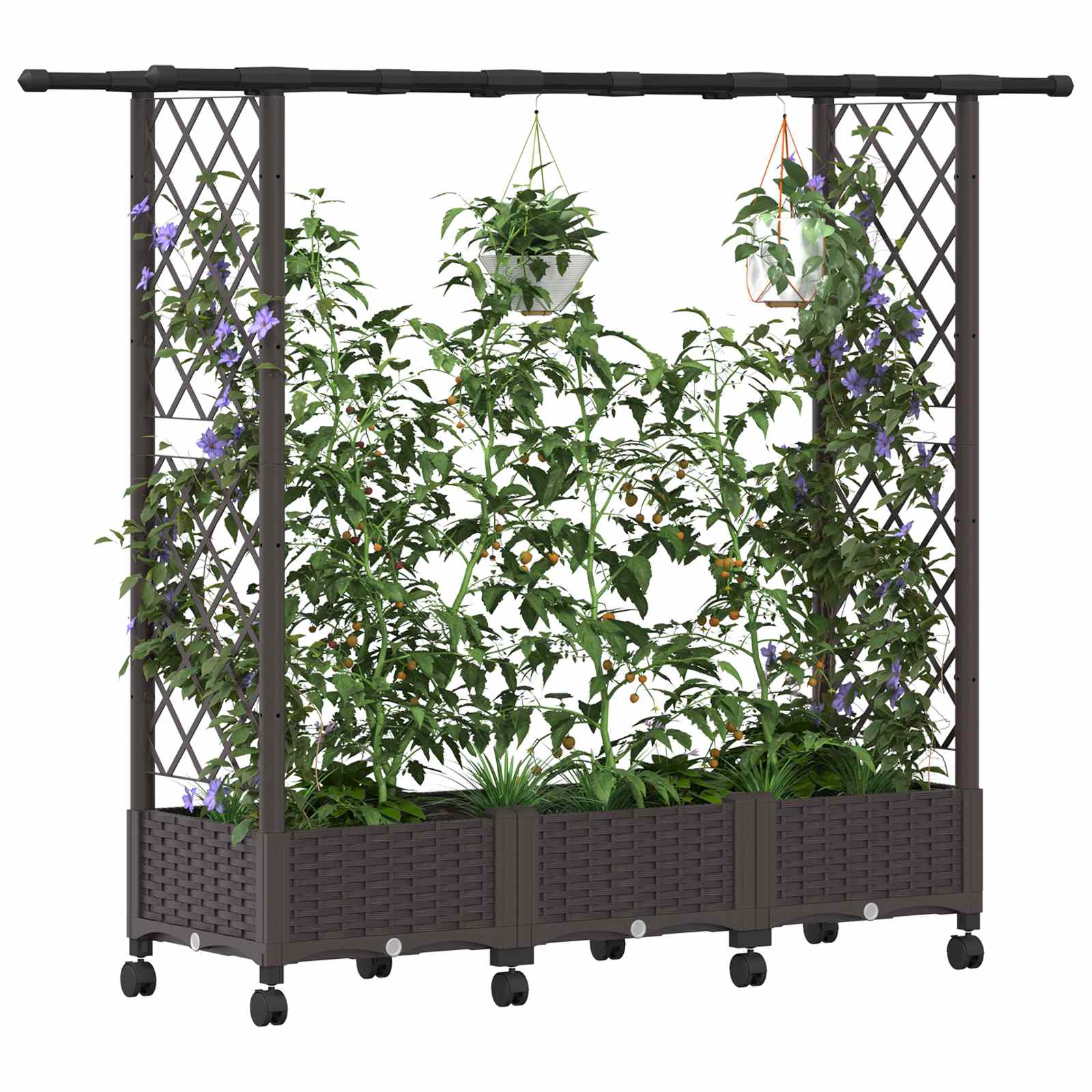 Hochbeet mit Rankgitter und Dach Braun 124 x 40 x 123 cm PP