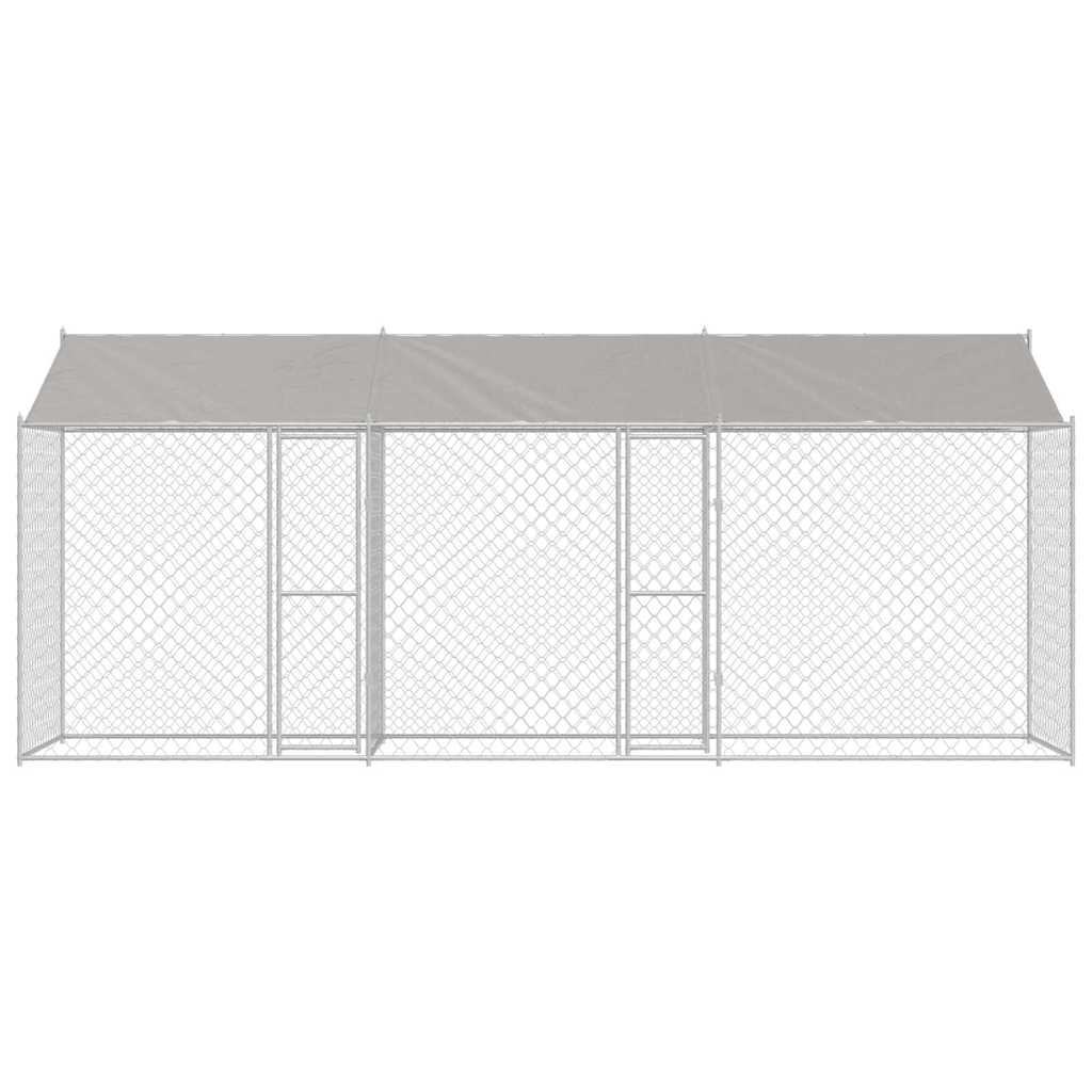 Hundezwinger mit Dach und Tür Grau 2x2x2 m Verzinkter Stahl