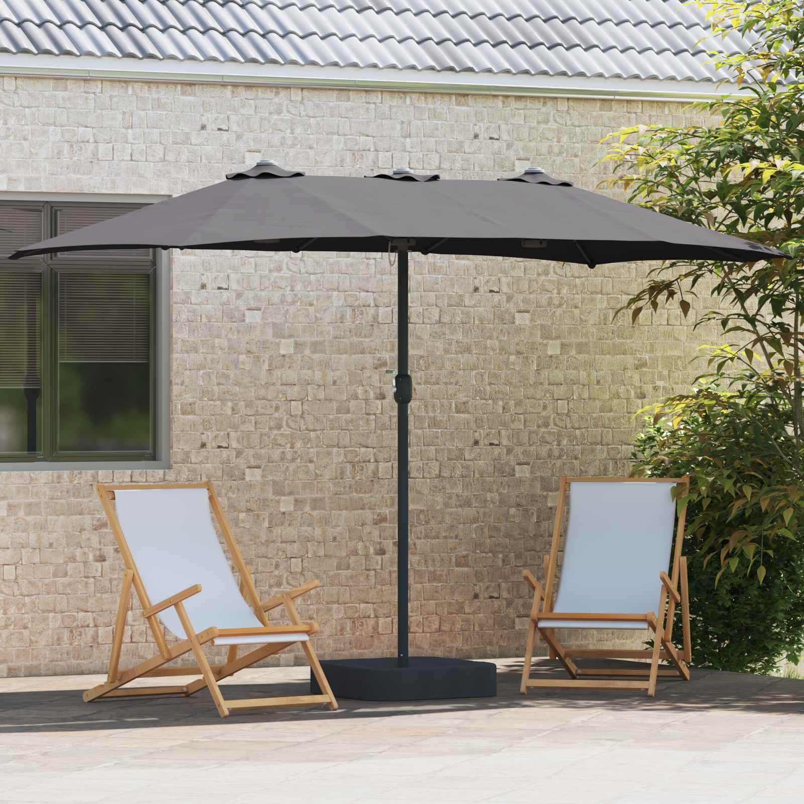 Garten-Sonnenschirm Sand und Anthrazit 385 x 209 x 244 cm