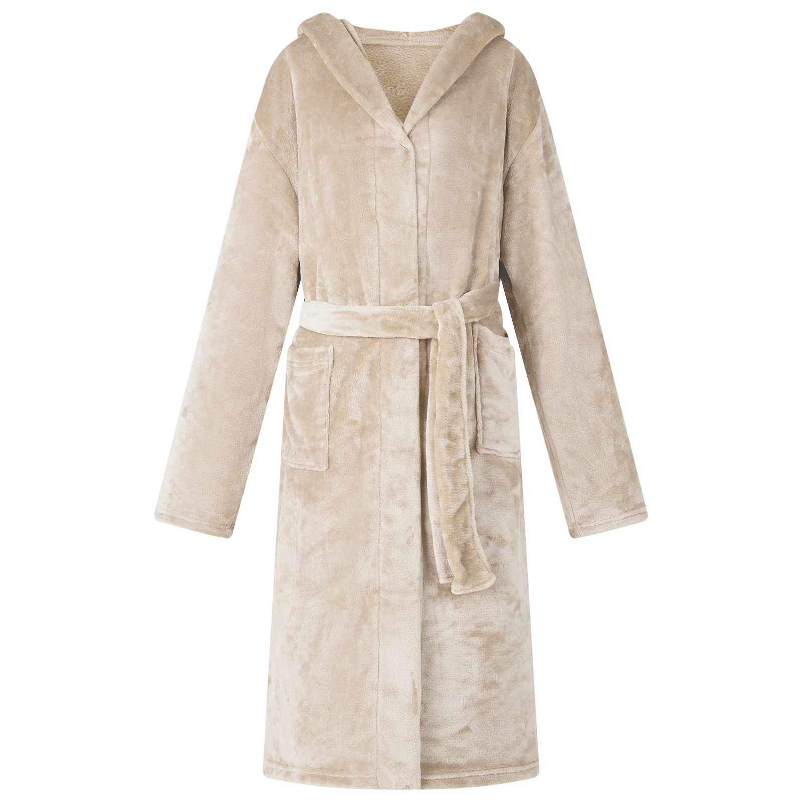 Bademantel Hoodie Beige S Flanell