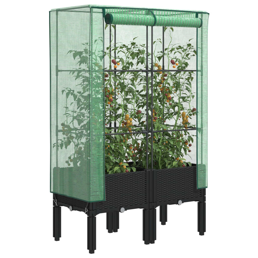 Hochbeet mit Gewächshaus-Aufsatz Rattan-Optik 40x40x140 cm