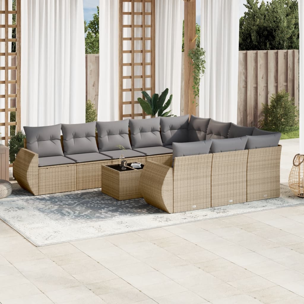 10-tlg. Garten-Sofagarnitur mit Kissen Schwarz Poly Rattan