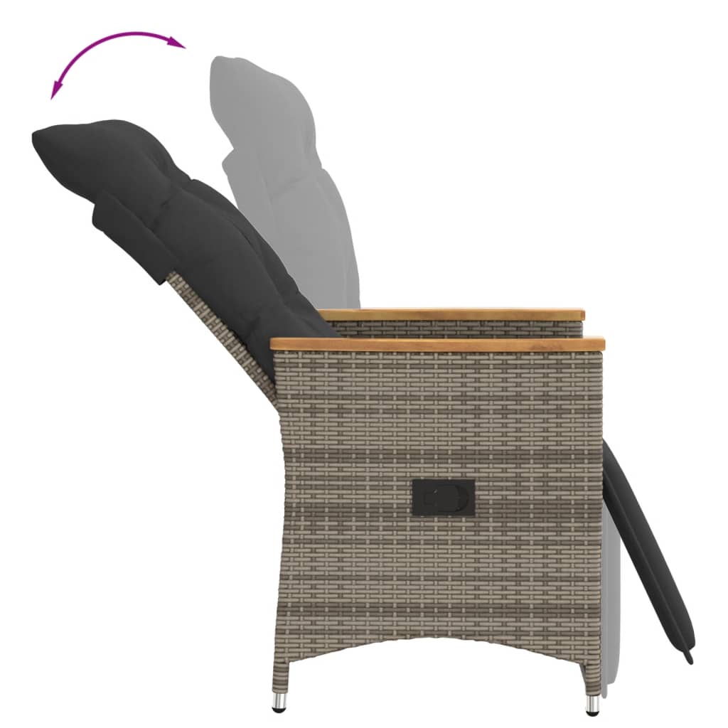 Gartensessel Verstellbar mit Kissen Schwarz Poly Rattan
