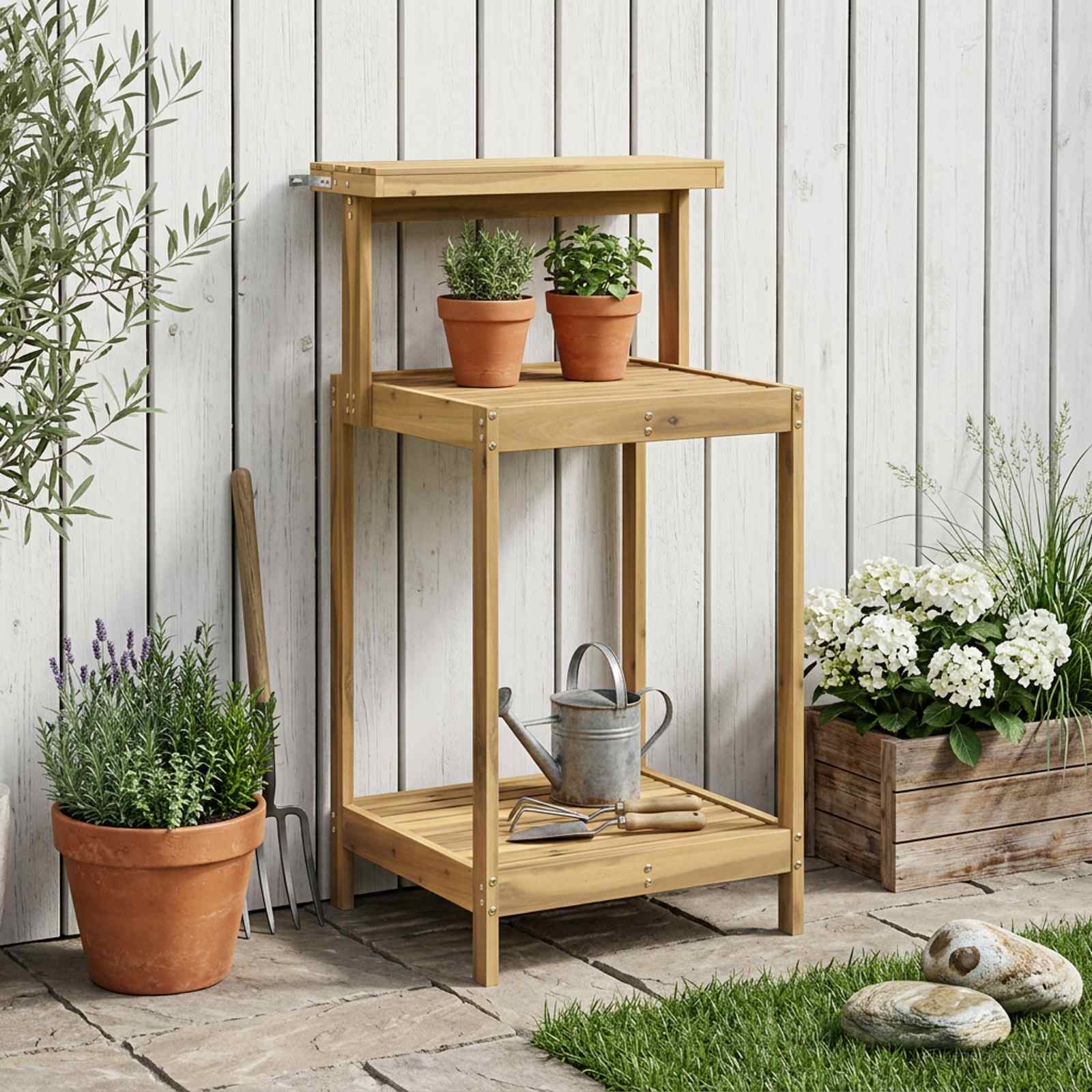 Outdoor Umtopfbank 56,5 x 48,5 x 107 cm Massivholz Akazie Natur