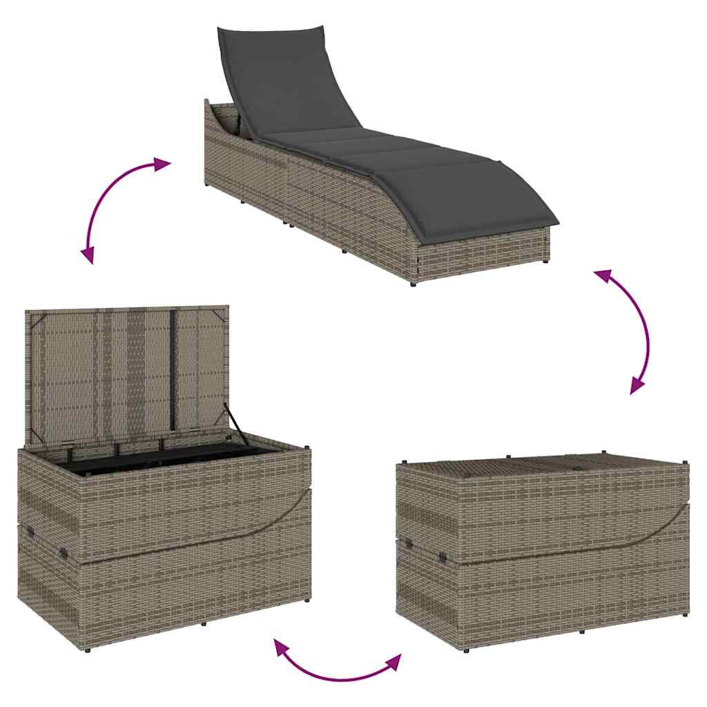 Klappliege mit Auflage und Stauraum Schwarz Poly-Rattan