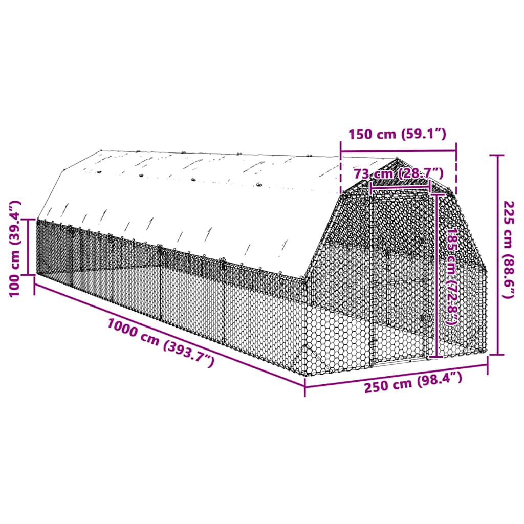 Hühnerstall 2,5x4x2,25 m Verzinkter Stahl
