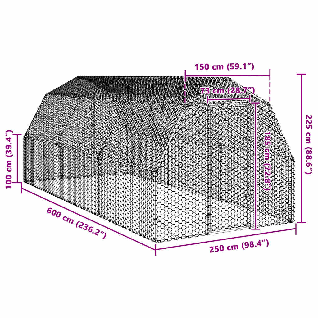 Hühnerstall 2,5x4x2,25 m Verzinkter Stahl