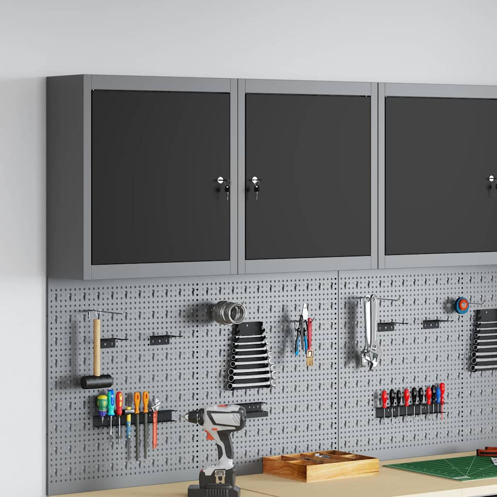 Werkzeugschrank mit Regal Schwarz und Grau 55 x 55 x 55 cm