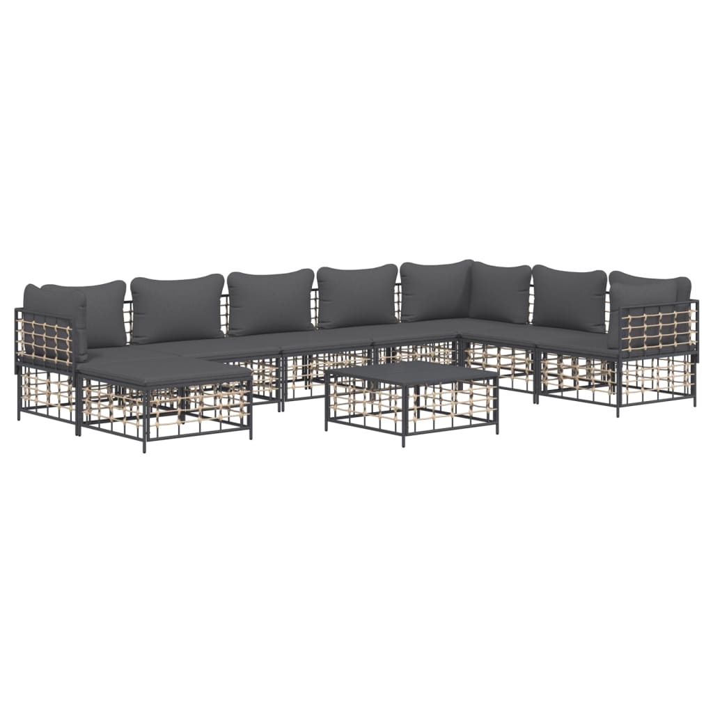 7-tlg. Garten-Lounge-Set mit Kissen Anthrazit Poly Rattan