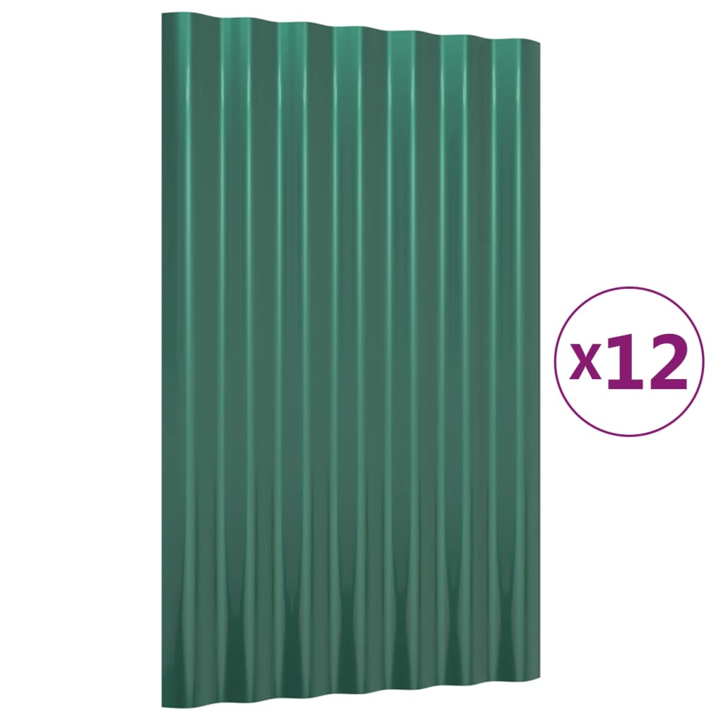 Dachpaneele 12 Stk. Verzinkter Stahl Grün 100x36 cm
