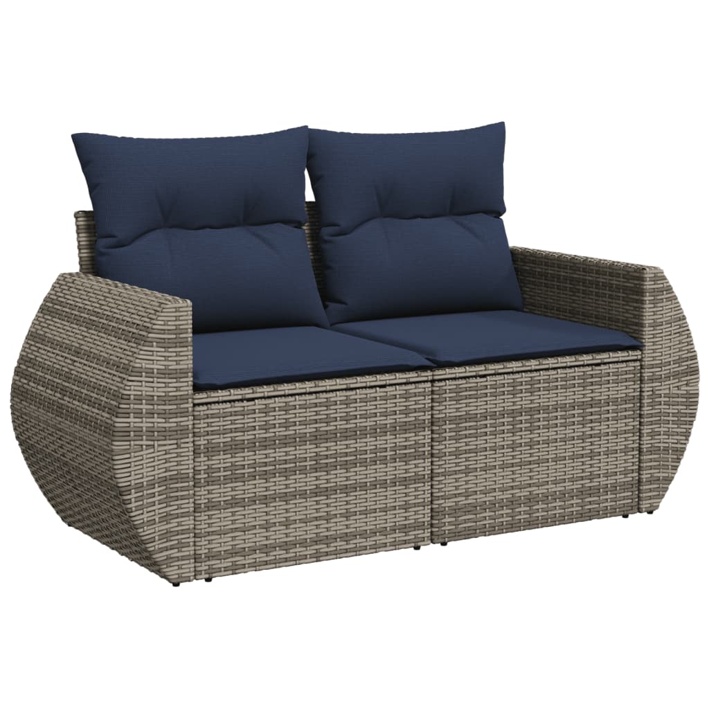 10-teiliges Gartensofa-Set mit Kissen, schwarzes Polyrattan