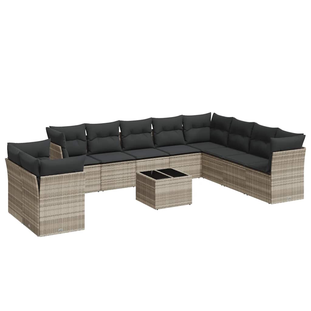 10-tlg. Garten-Sofagarnitur mit Kissen Schwarz Poly Rattan