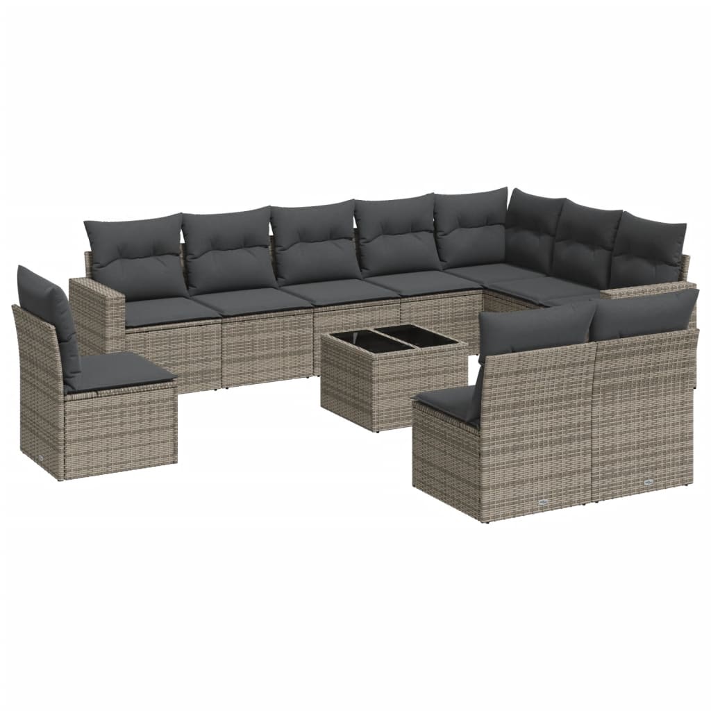 10-tlg. Garten-Sofagarnitur mit Kissen Schwarz Poly Rattan