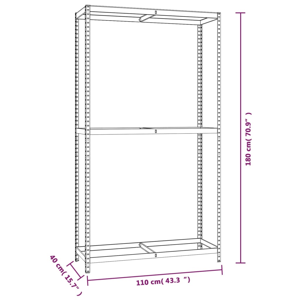 Reifenregale mit 2 Böden 3 Stk. Silbern 110x40x110 cm Stahl