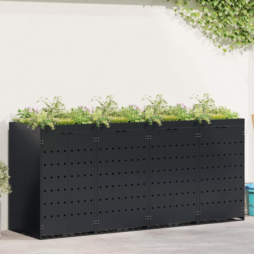 Mülltonnenbox für 2 Tonnen Schwarz 138x79x117 cm Stahl