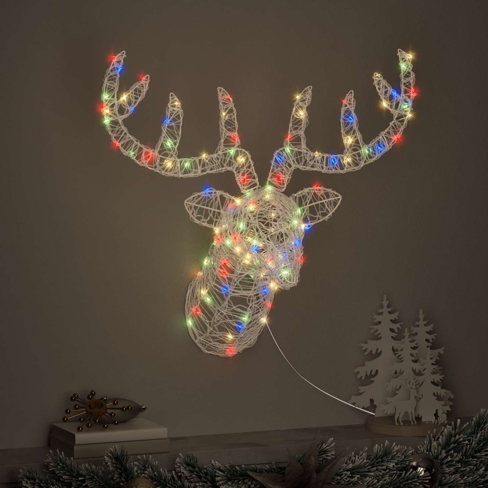 Rentierkopf mit 140 LEDs Blau 68 x 36,5 x 62,5 cm Acryl