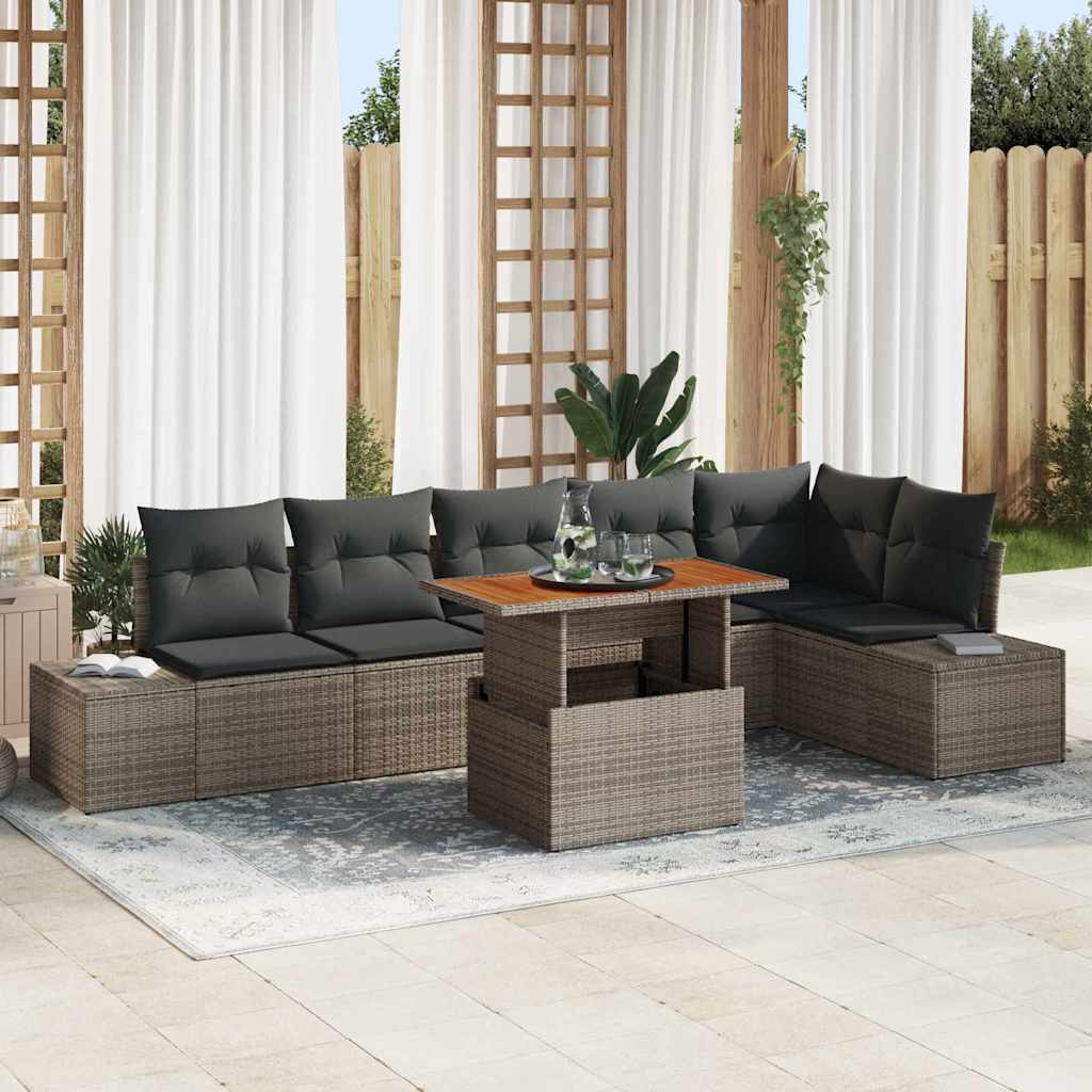 Garten Essgruppe mit Kissen 7 pcs Schwarz und Creme