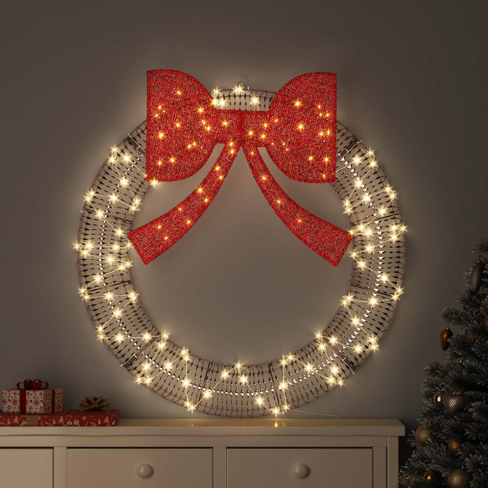 Kranz mit 60 LEDs Warmweiß 76 x 76 x 8 cm PET