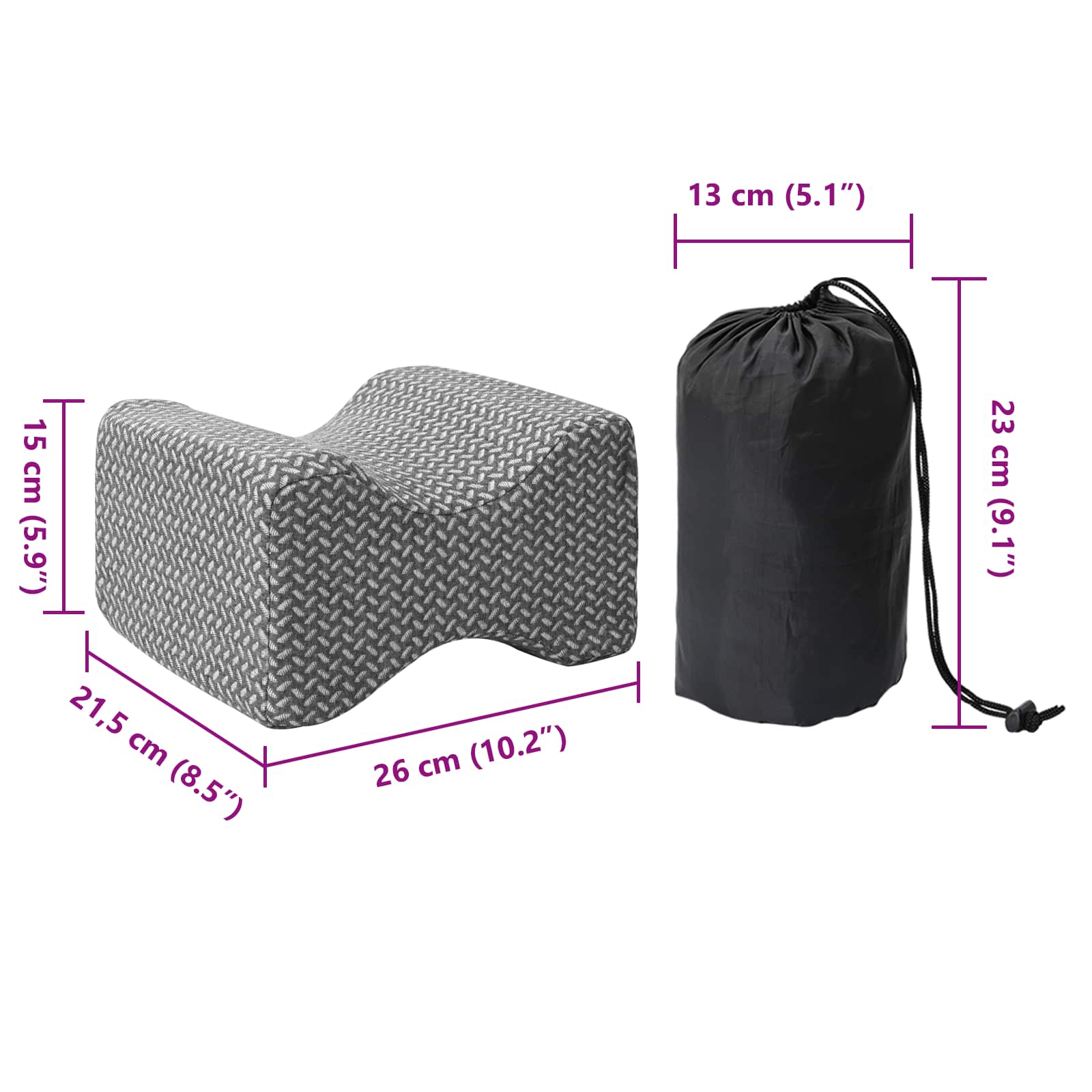 Knee Pillow Weiß Memory-Schaum und Polyester 26 x 21,5 x 15 cm