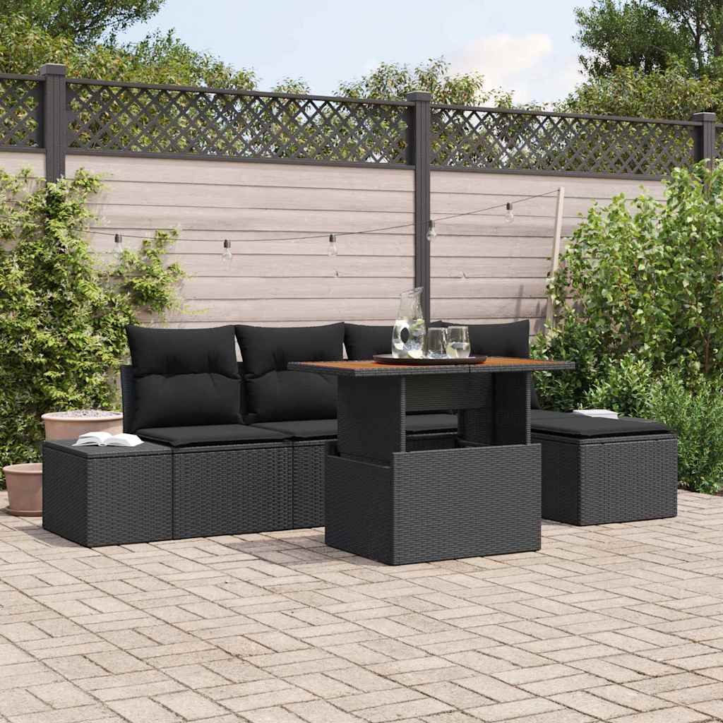 Garten Essgruppe mit Kissen 6 pcs Schwarz und Creme
