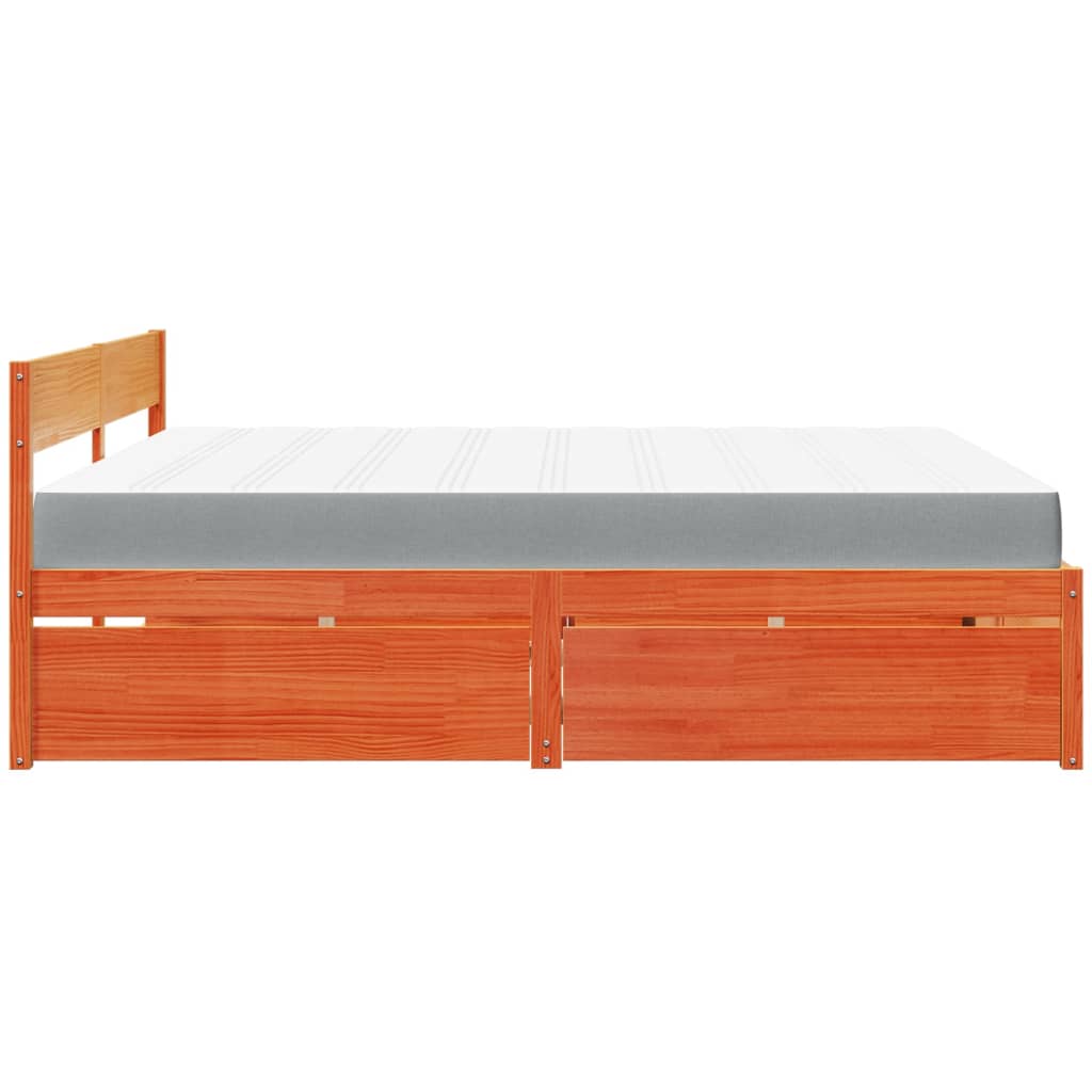 Bett mit Schubladen und Matratze 200x200 cm Massivholz Kiefer