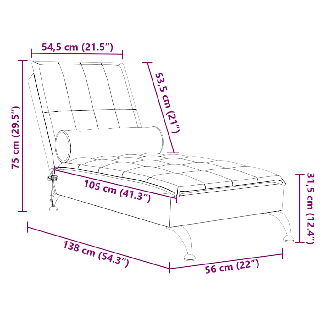 Massage-Chaiselongue mit Nackenrolle Hellgrau Stoff