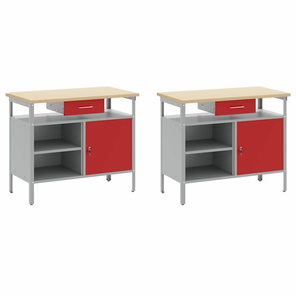 Werkbank-Set mit Schubladen 2 pcs Rot und Grau 200 x 55 x 85 cm