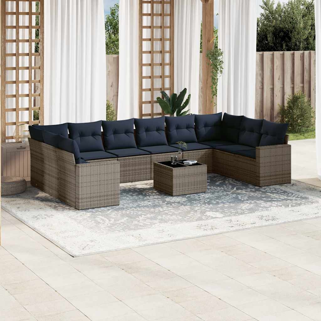 10-tlg. Garten-Sofagarnitur mit Kissen Schwarz Poly Rattan