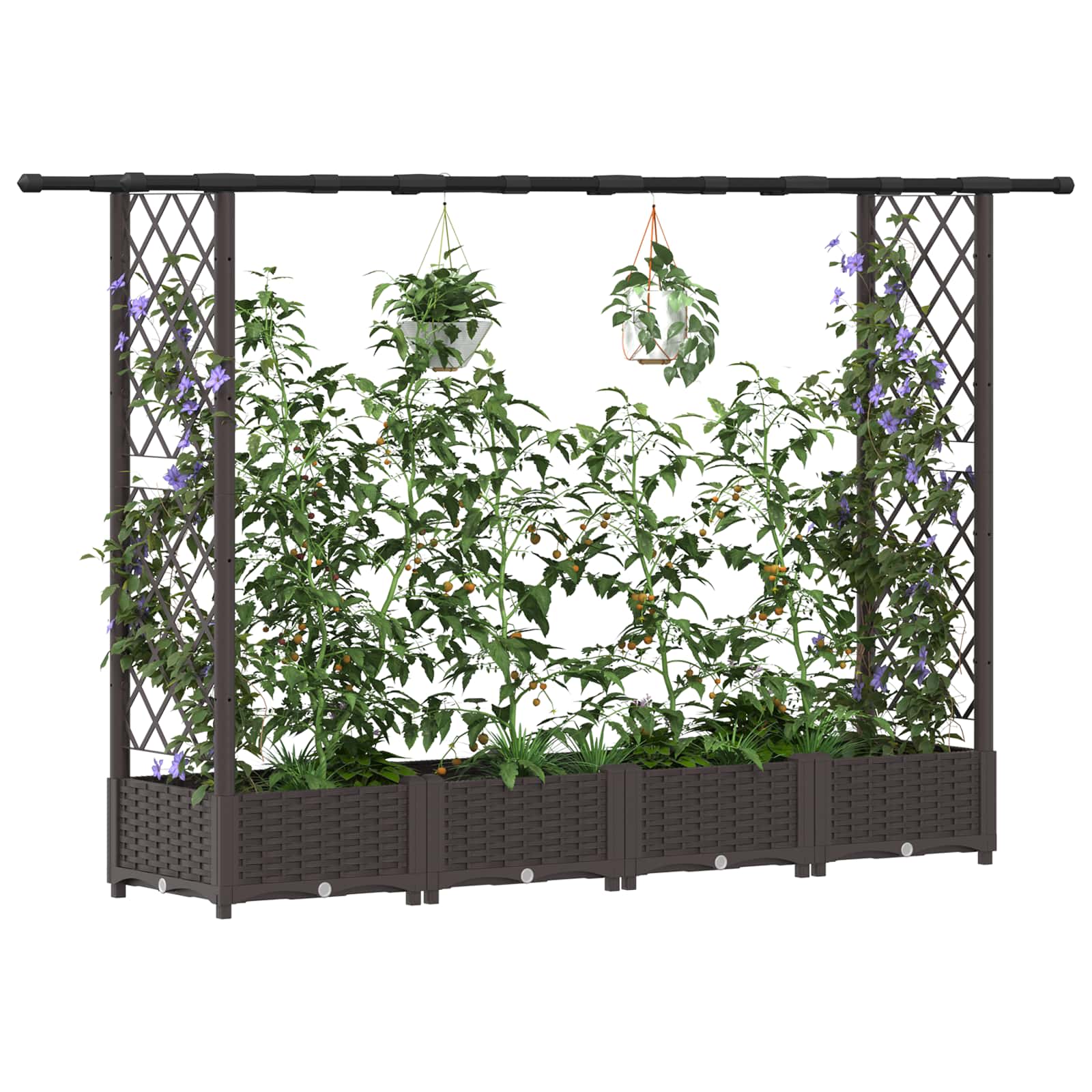 Hochbeet mit Rankgitter und Dach Braun 124 x 40 x 123 cm PP