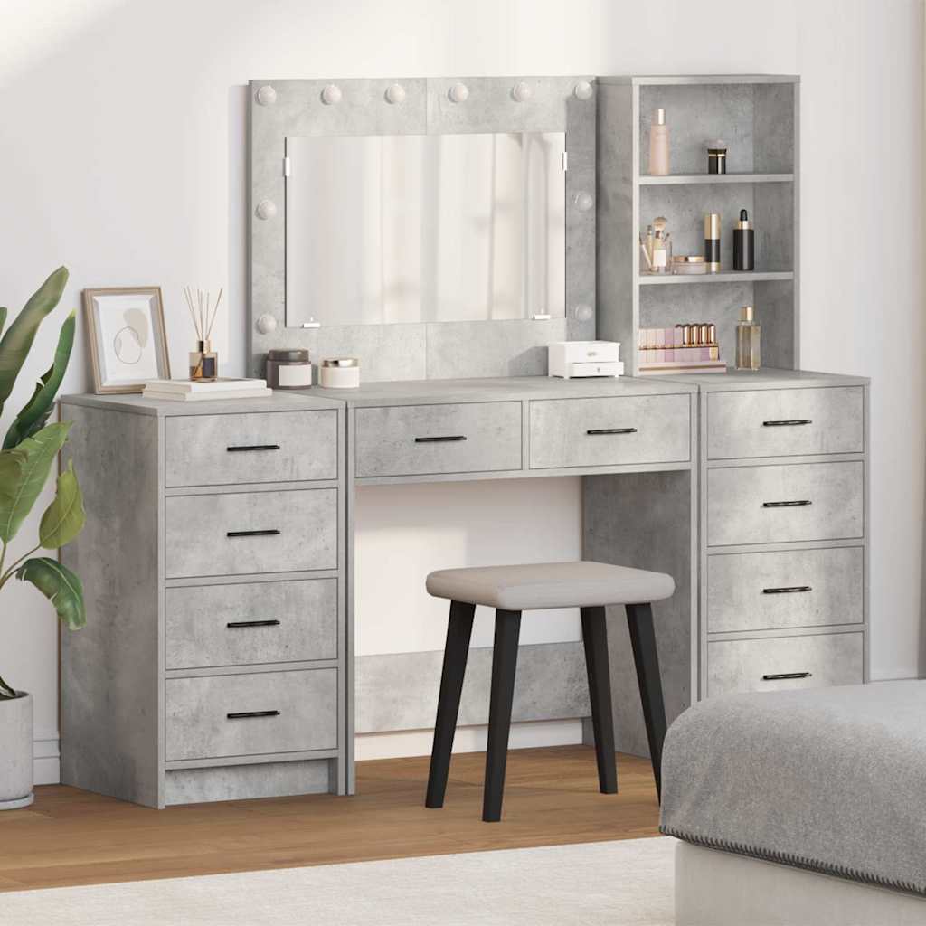 Schminktisch mit Spiegelbeleuchtung 3 pcs Weiß Holzwerkstoff
