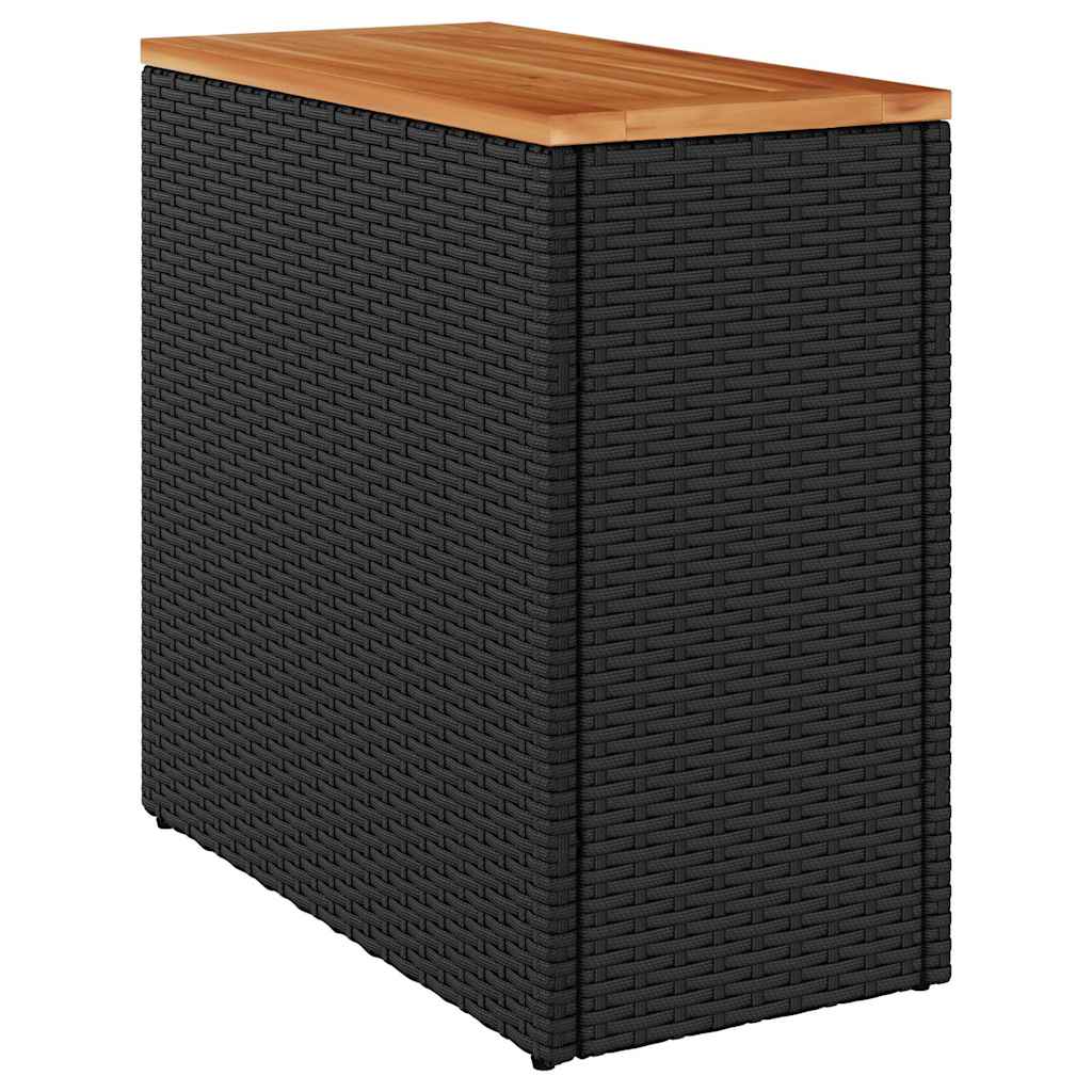 Garten-Beistelltisch mit Glasplatte Schwarz 58x27,5x55cm Rattan