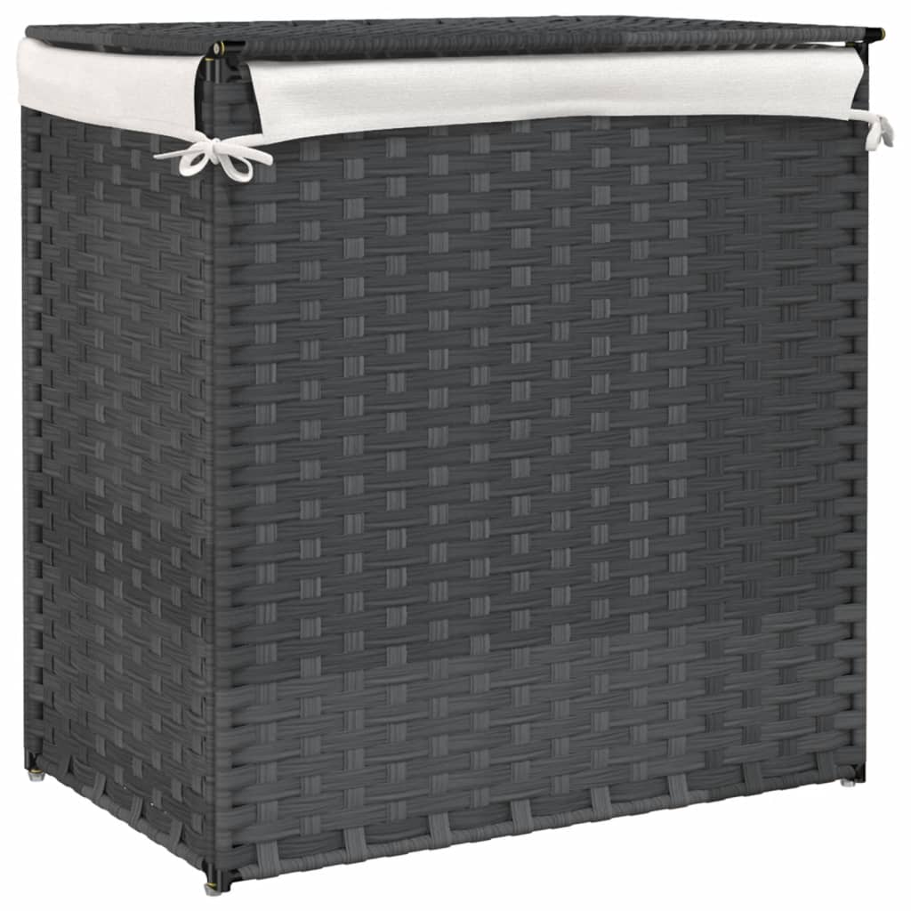 Wäschekorb mit 2 Fächern 53x35x57 cm Poly Rattan