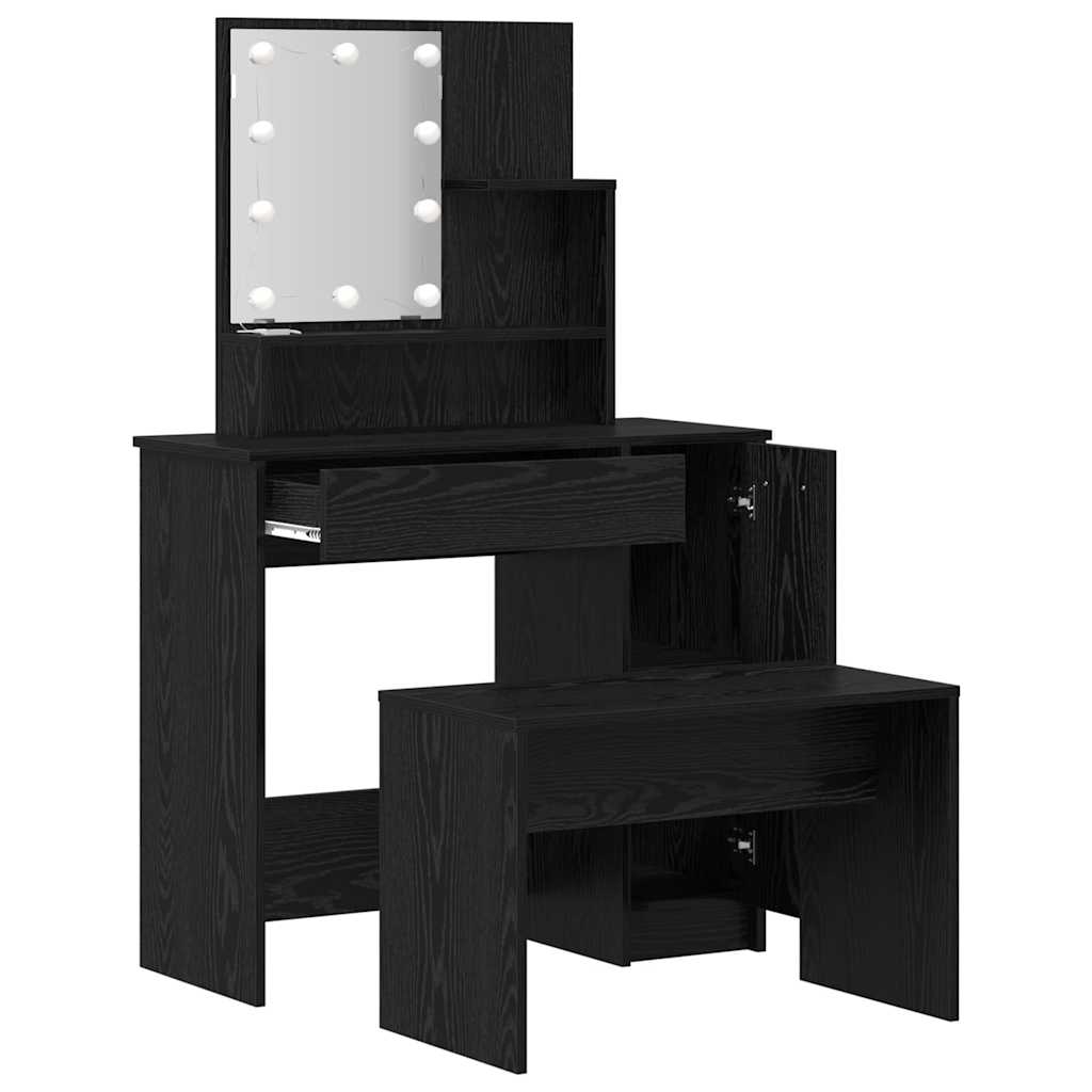 Schminktisch-Set mit LED Weiß Holzwerkstoff