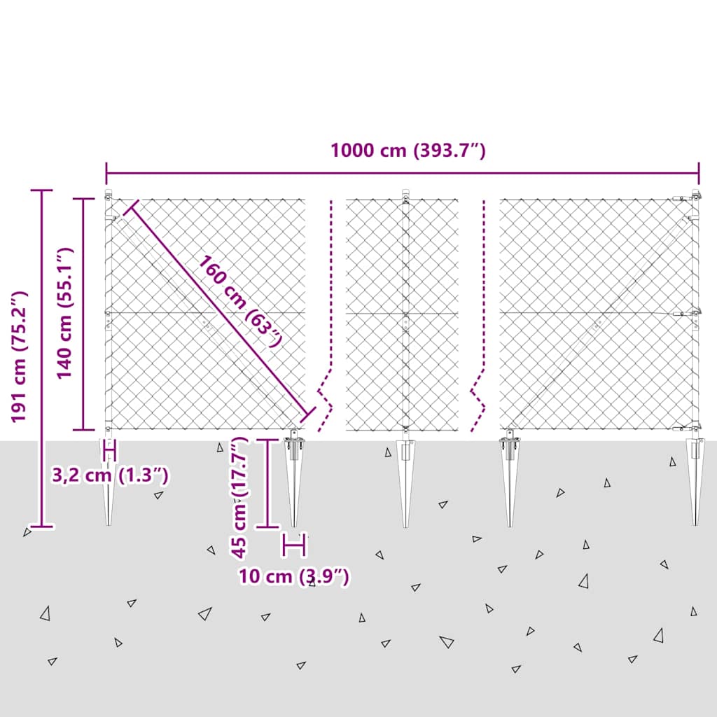 Outdoor Kettenglied-Zaun Erdfixierung 10 x 0,4 m Grün Netz