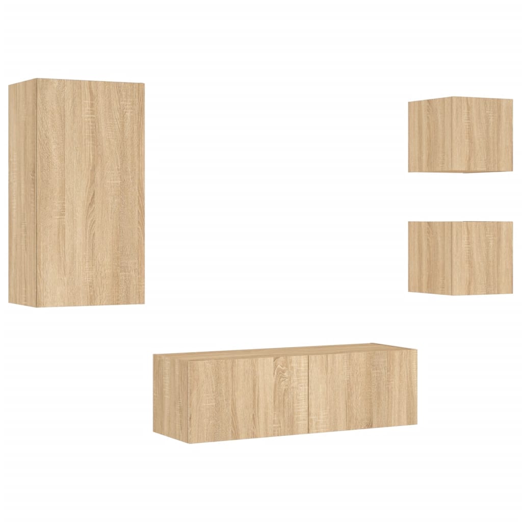 4-tlg. TV-Wohnwand mit LED-Leuchten Weiß