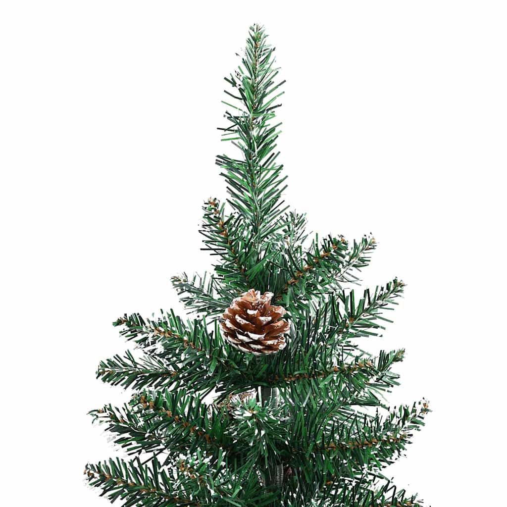 Weihnachtsbaum Schlank mit Echtholz und Zapfen Grün 150 cm PVC