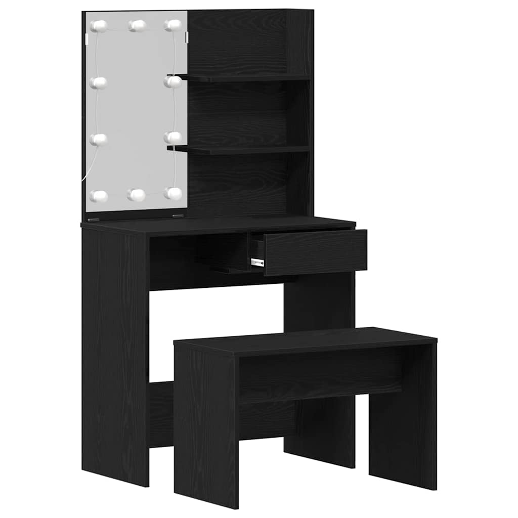 Schminktisch-Set mit LED Weiß Holzwerkstoff