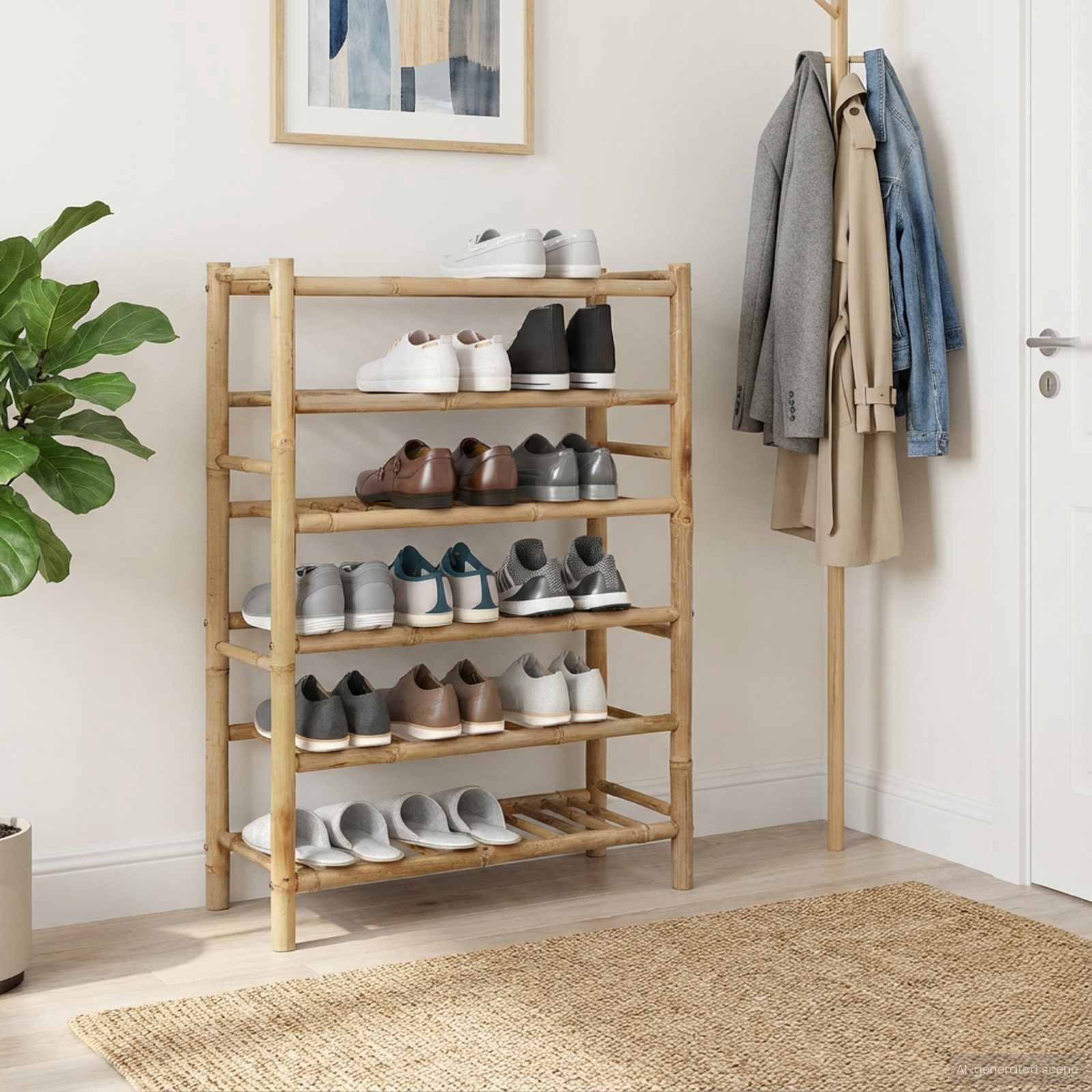 Schuhregal mit Regal mit Speicher Natur 68 x 28 x 30 cm Bambus