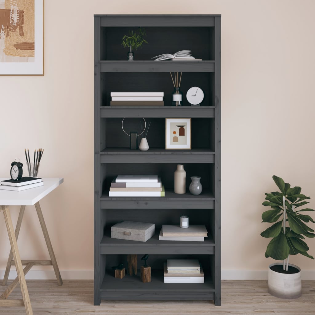 Bücherregal Grau 80x35x68 cm Massivholz Kiefer