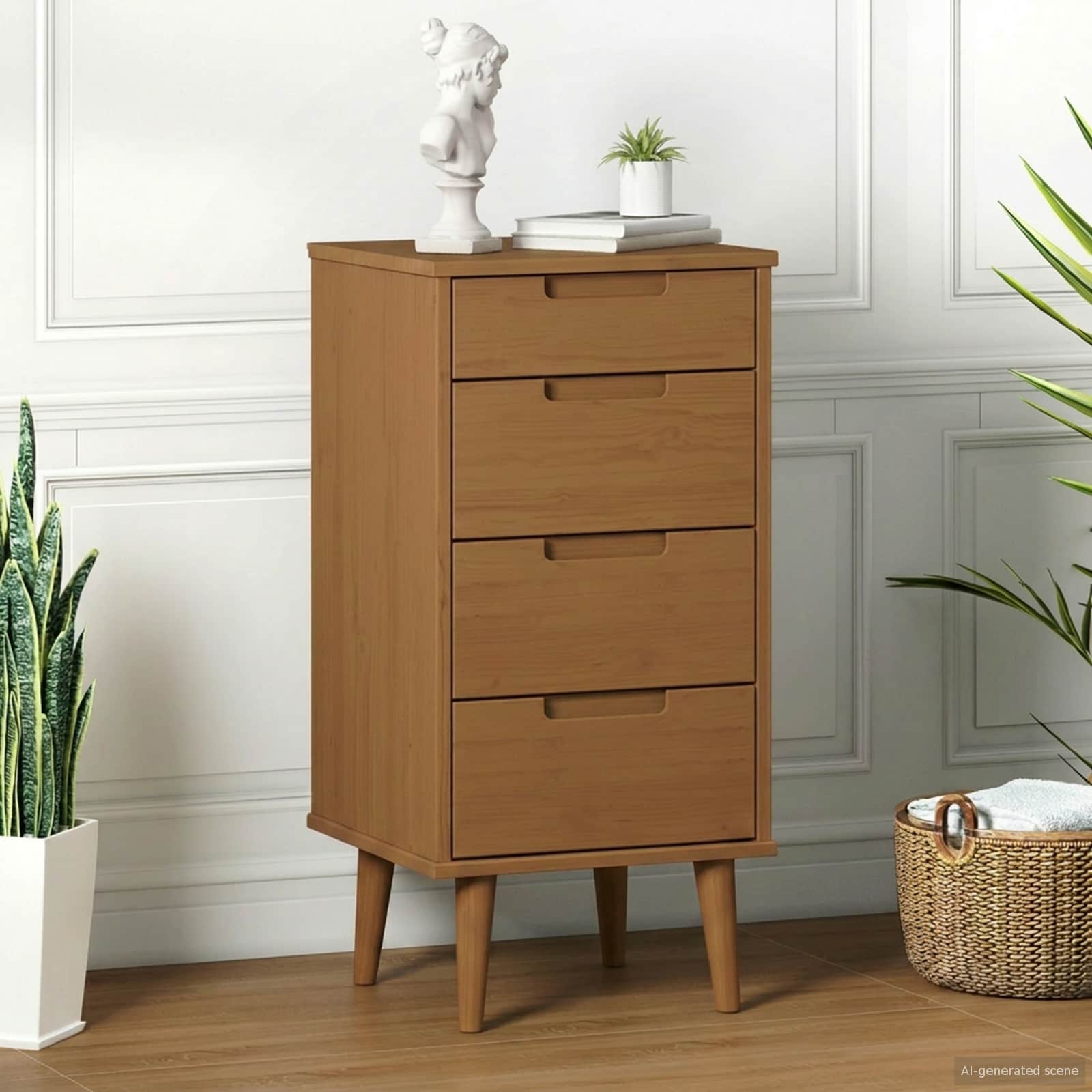 Schubladenschrank MOLDE Weiß 40x35x82 cm Massivholz Kiefer