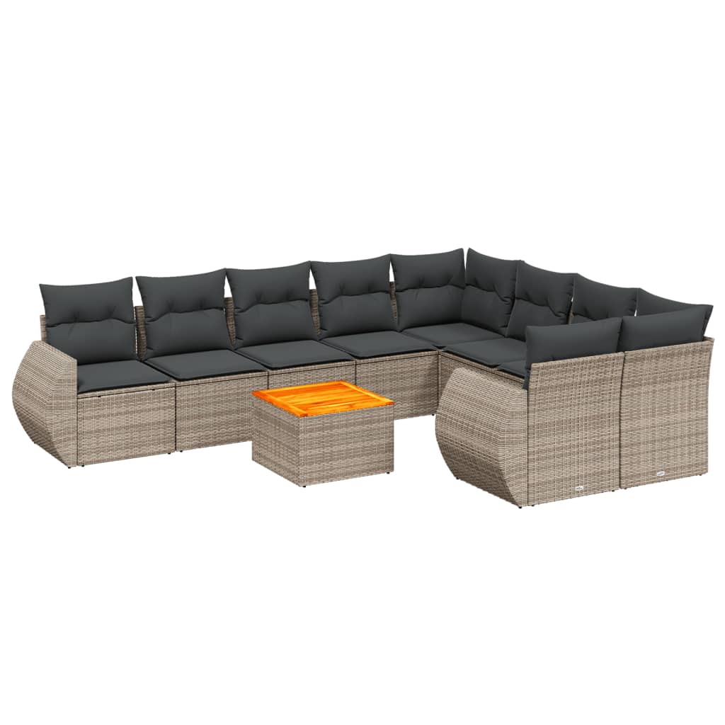 10-tlg. Garten-Sofagarnitur mit Kissen Schwarz Poly Rattan