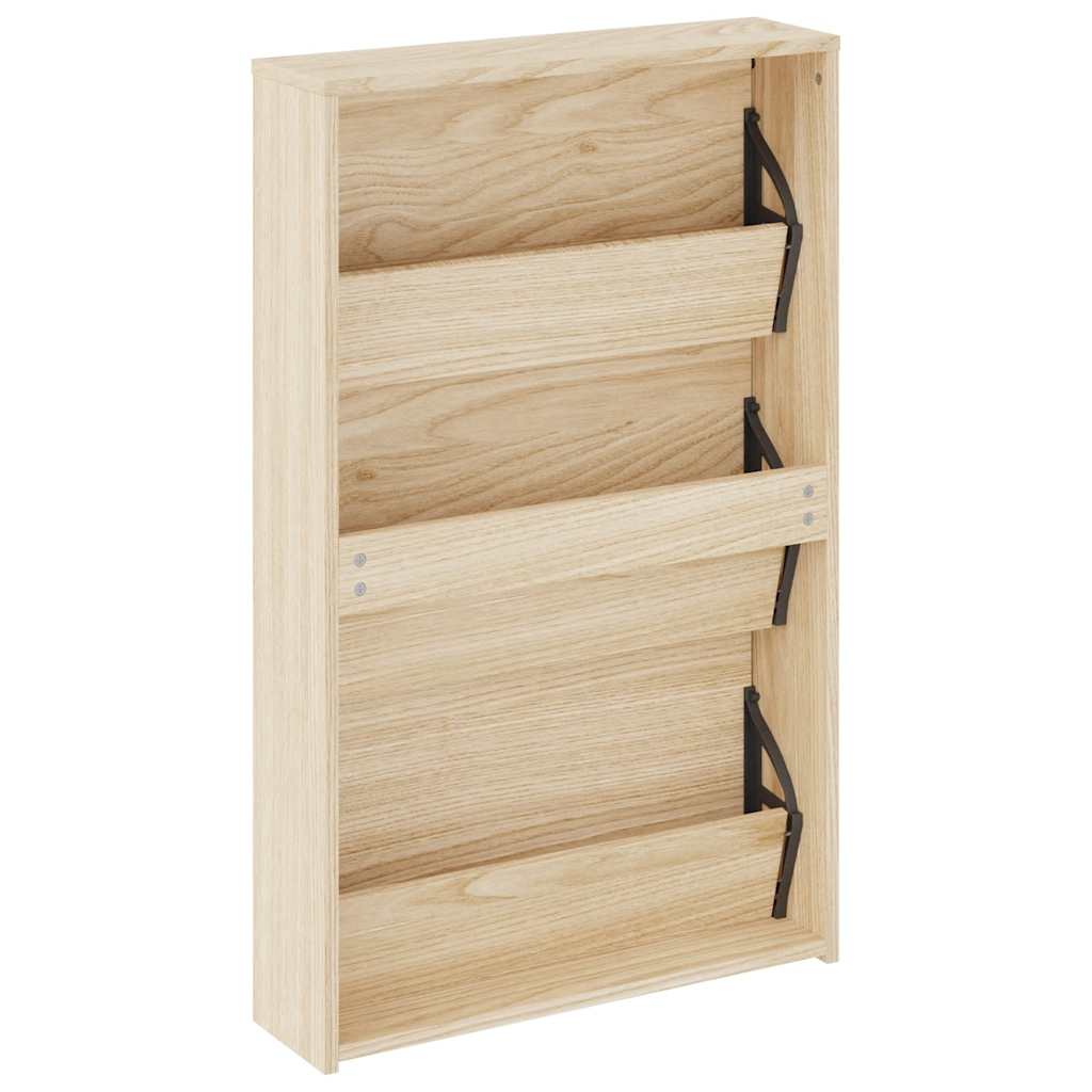 Schuhschrank mit 2 Fächern Spiegel Eiche-Optik 63x17x67 cm
